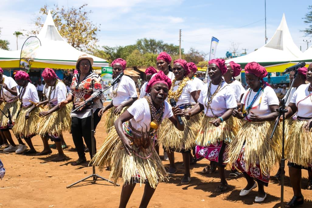 Dancers performing together at a cultural event